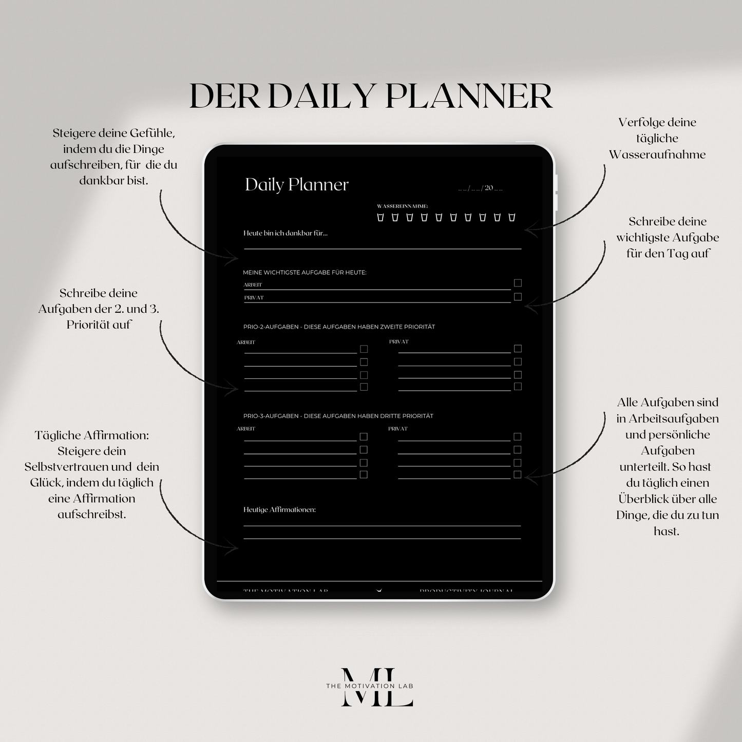 Productivity Journal DARK (Deutsche Version)