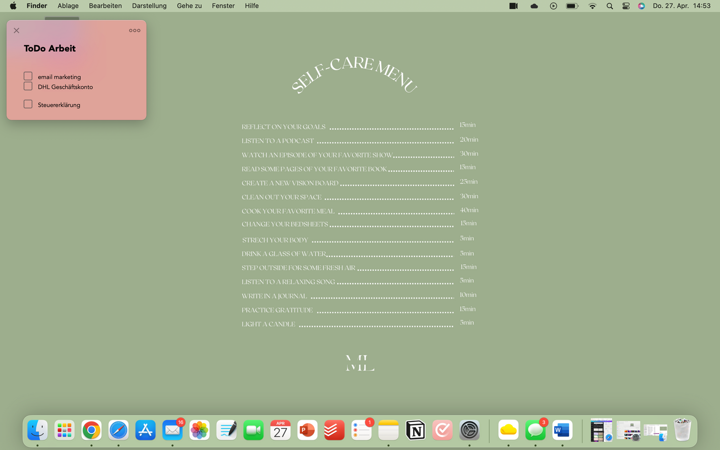 Hintergrund Laptop Self-care Menu